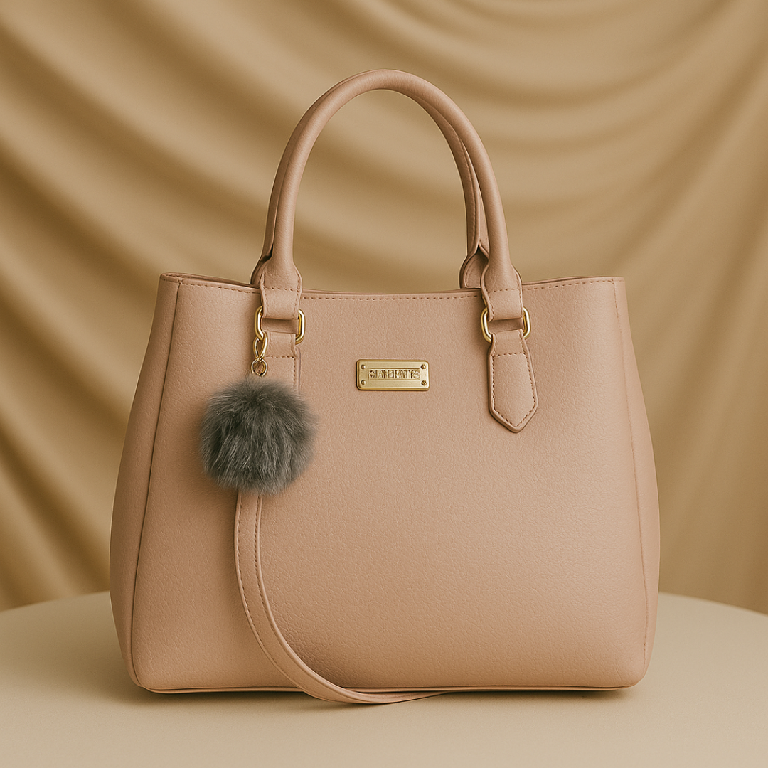 Mocha Charm Pink Structured Tote Handbag For Women